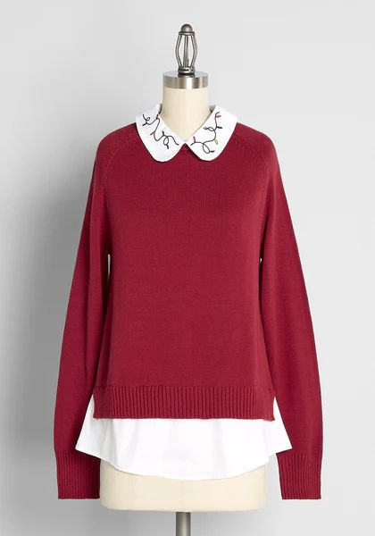 Holiday Lane Embroidered Twofer Sweater | ModCloth