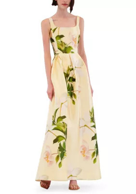 Julia Jordan Women's Sleeveless Floral Maxi Gown, Yellow, 12 | Belk