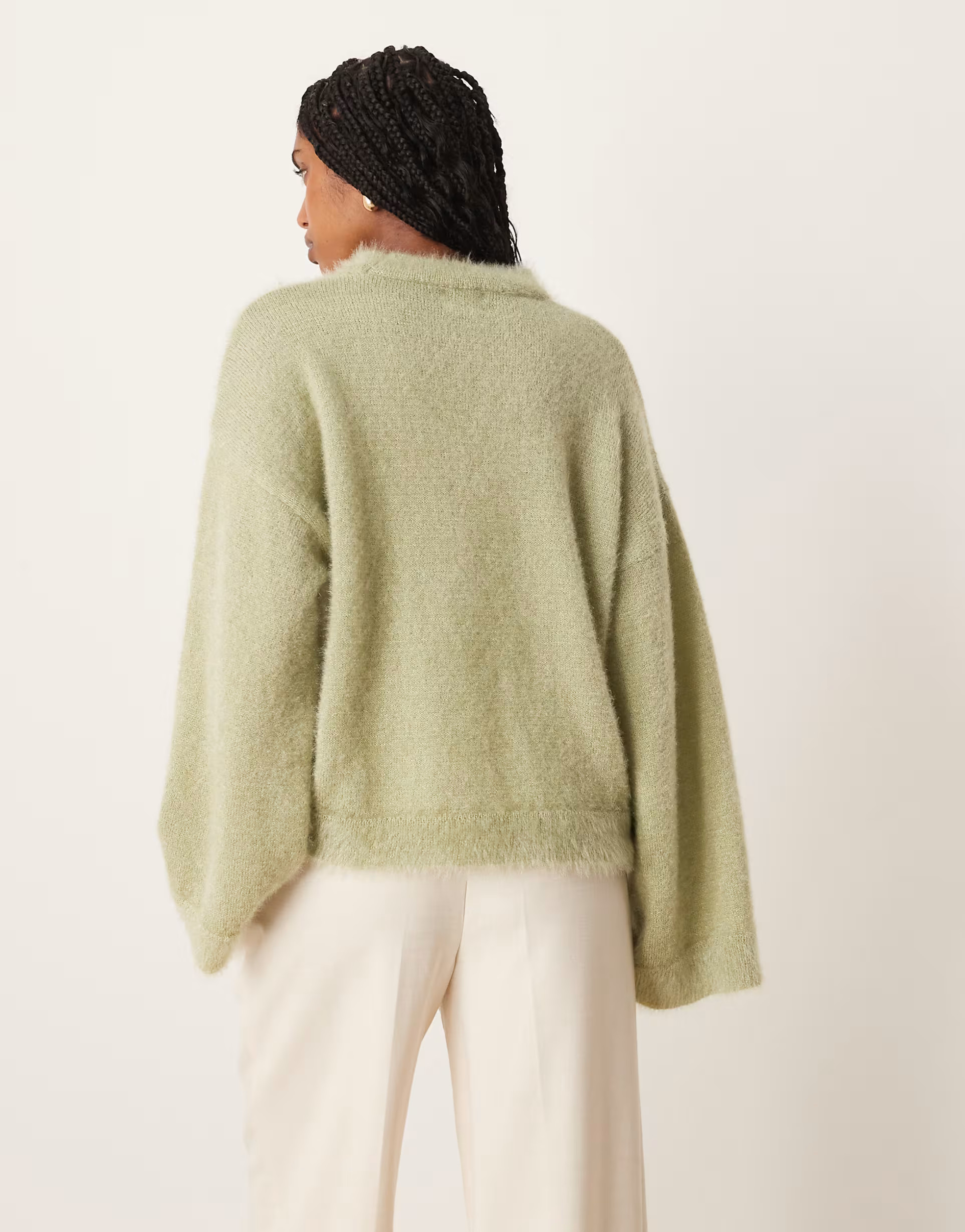 ASOS DESIGN fluffy wide sleeve knitted jumper in green | ASOS (Global)