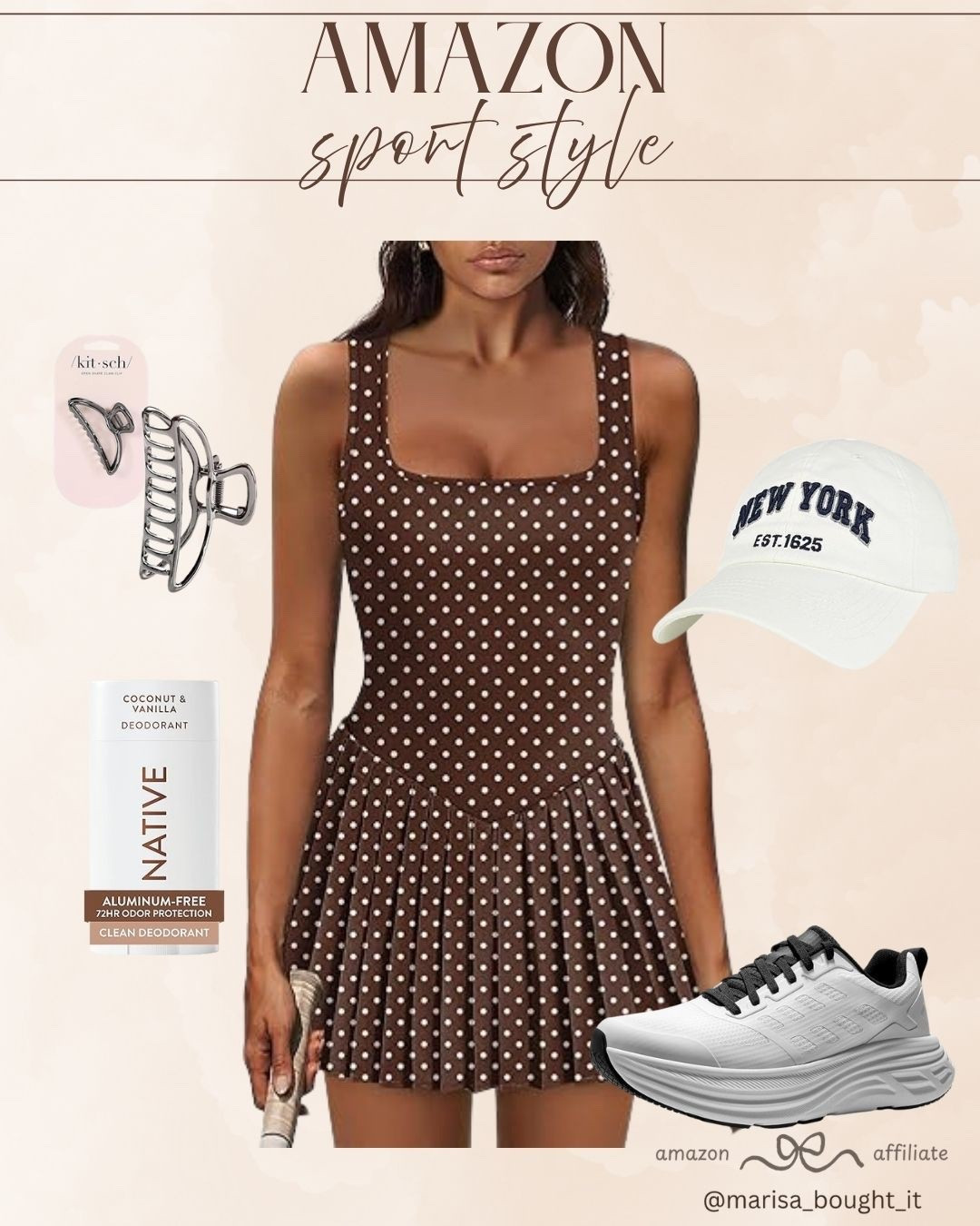 Amazon Sport Style

Step onto the court with confidence in this adorable polka-dot exercise dress! The pleated skirt adds a playful movement that’s perfect for tennis, pickleball, or a morning run. 🎾💃

I paired it with sleek white sneakers and a classic "New York" baseball cap for a sporty, athletic look. It’s a stylish way to stay active while keeping things cute and functional. 👟🧢

Keep fresh with a clean deodorant and secure your hair with a sturdy metal claw clip. I find this setup keeps me motivated and ready for any workout! 💧🔥

#SportyStyle #TennisDress #Activewear #AmazonSport #WorkoutInspo

#LTKfitnessgoals #LTKootd #LTKActive