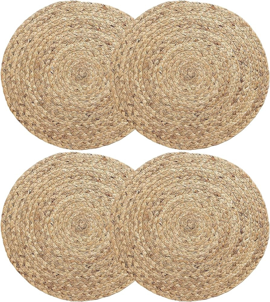4 Pack Round Woven Placemats,13 inch Plate Chargers Natural Wicker Placemats Water Hyacinth Straw... | Amazon (US)