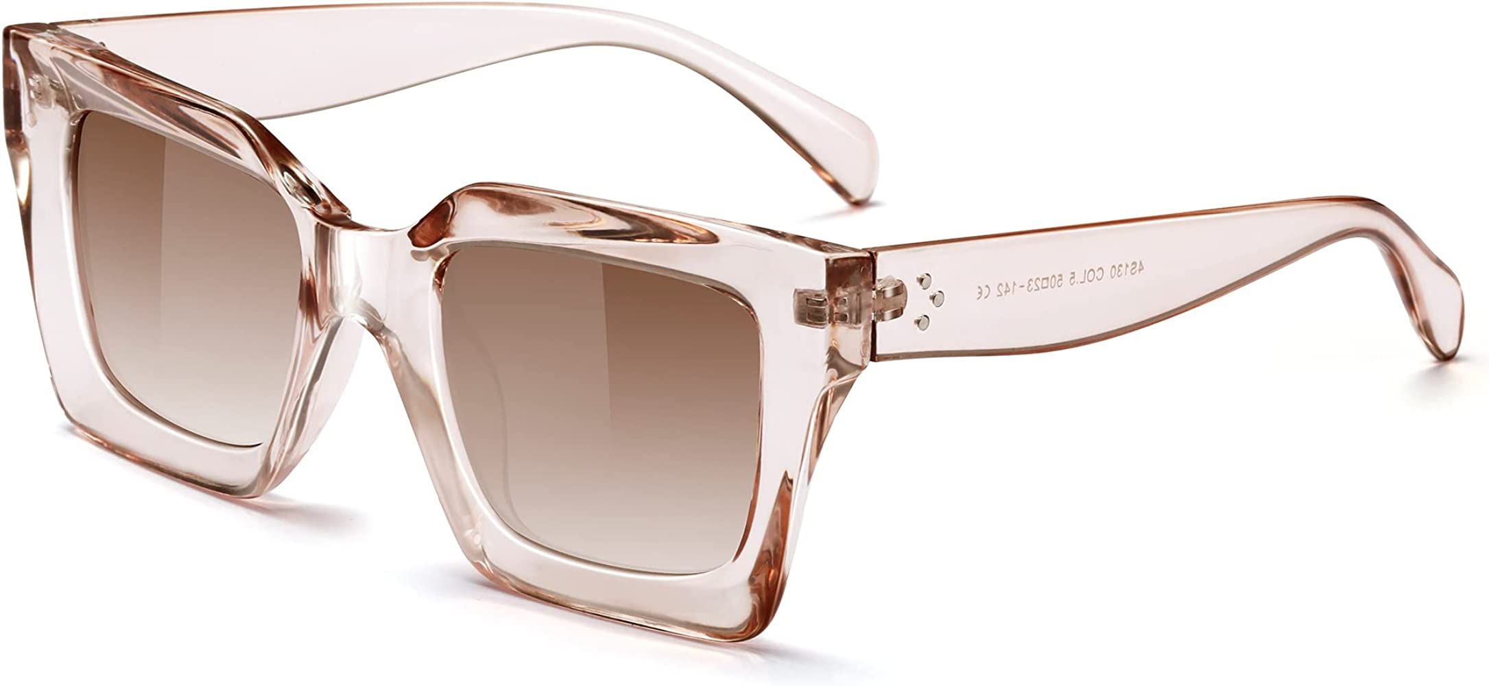 Retro Square sunglasses for women Trendy Classic Thick Square Sun glasses Chunky Frame UV400 Protect | Amazon (US)