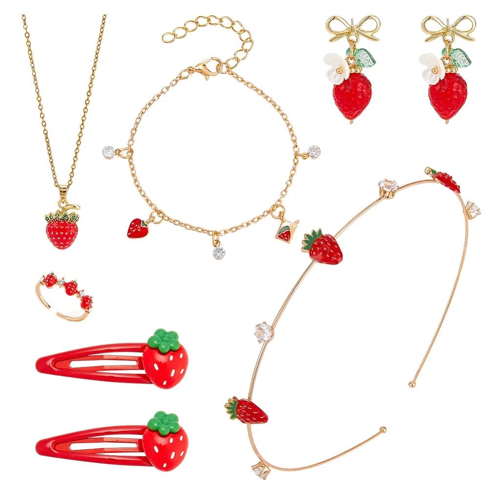 6pcs Strawberry Jewelry Set Strawberry Necklace Bracelet Strawberries Earrings Hair Clips Red Str... | Walmart (US)