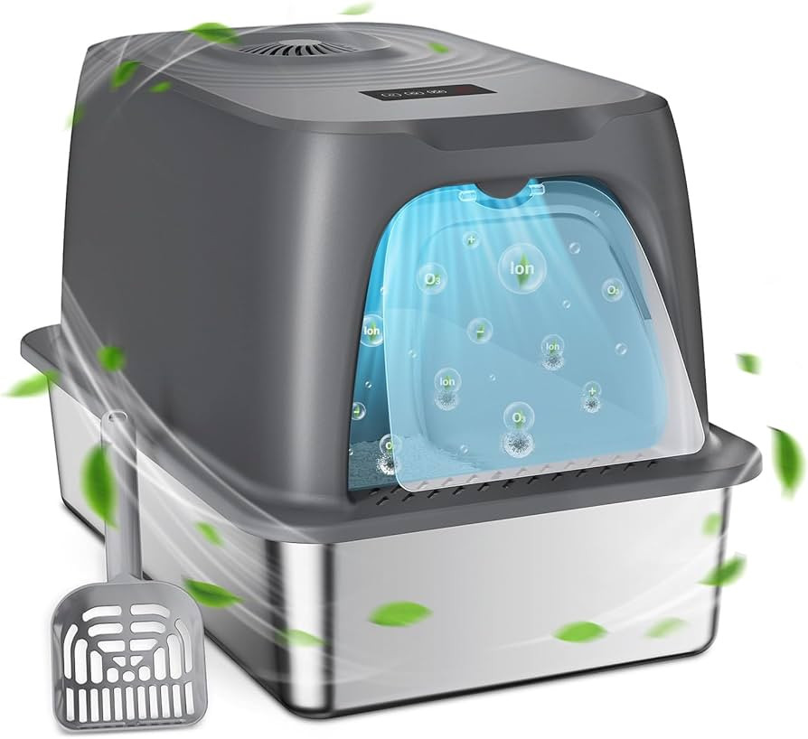 Odor Removal Stainless Steel Litter Box, 23.7" L x 15.8" W x 16.1" H, Extra Large Enclosed Cat Li... | Amazon (US)