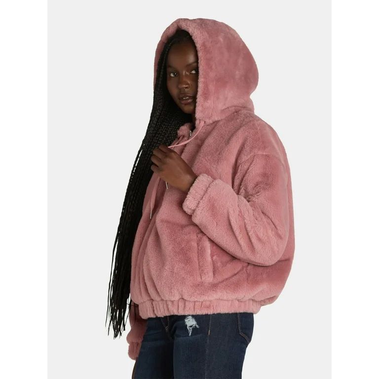 Time and Tru Women's and Women’s Plus Faux Fur Zip Hoodie, Sizes XS-3X - Walmart.com | Walmart (US)