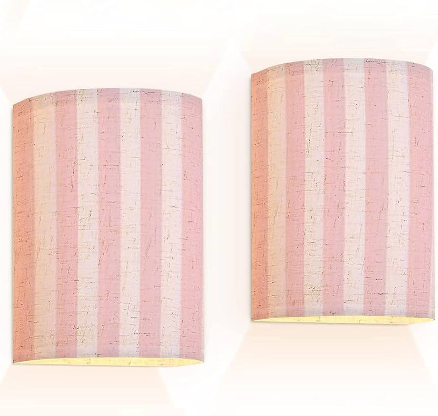 Wall Sconces Set of Two Battery Operated Pink Pattern Cute Wireless Plug in Wall Lights Fixtures ... | Amazon (US)