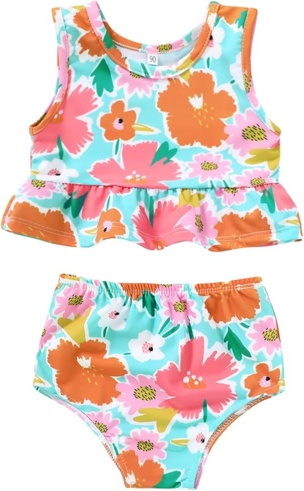 YOUNGER TREE Toddler Baby Girls Summer Swimsuit Sleeveless Striped Swimwear Two-Piece Suit Beach Bik | Amazon (US)