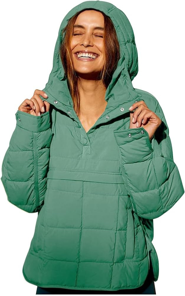 Womens Quilted Pullover Puffer Jacket Oversized Lightweight Hoodies Packable Winter Padded Coat T... | Amazon (US)
