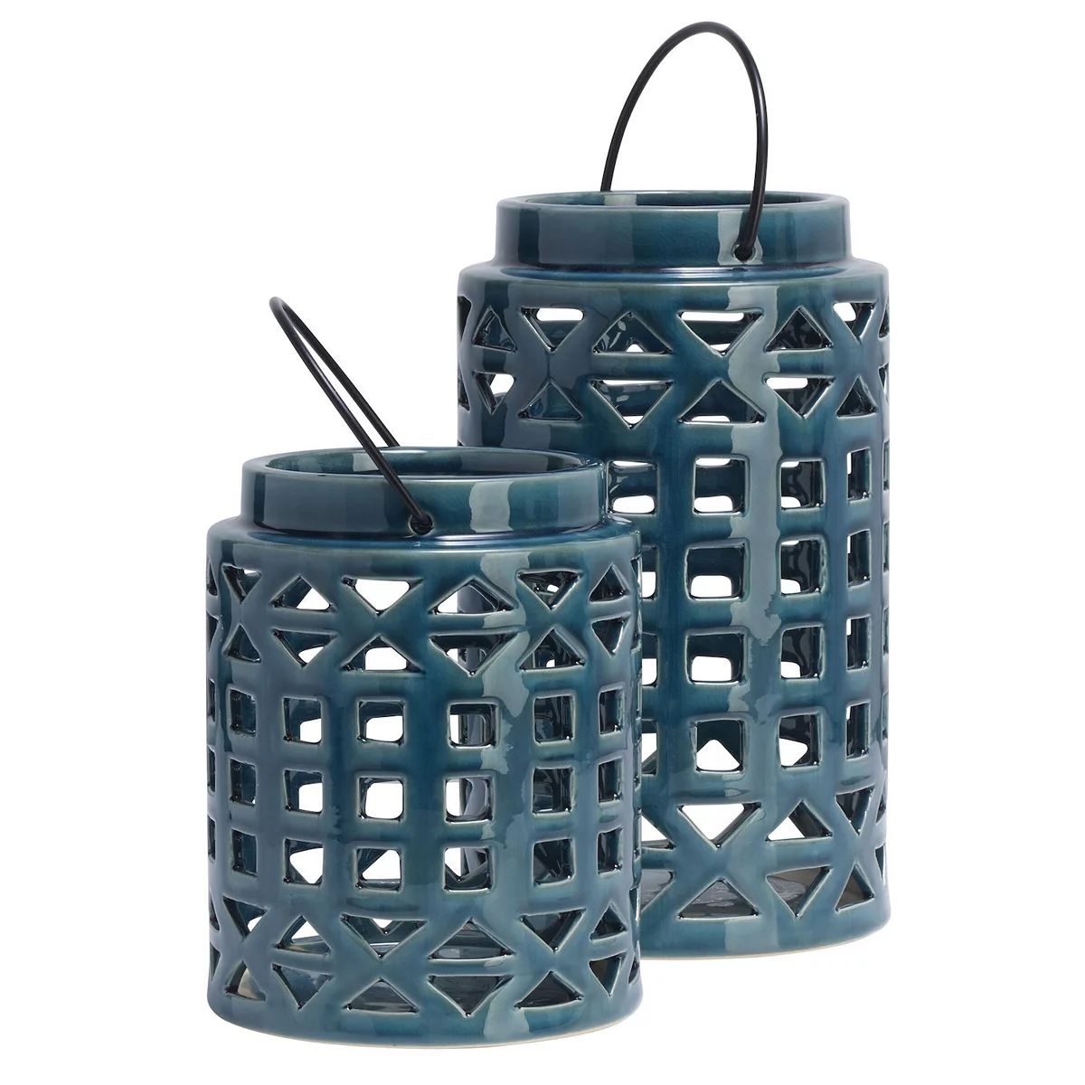 Elements Blue Ceramic Lanterns Table Decor 2-piece Set | Kohl's