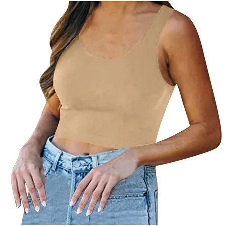 Crop Tank Ice Silk Women s Sleeveless Solid Crop Basic Tank Yoga Sport Tops Gift For Women Beige M | Walmart (US)