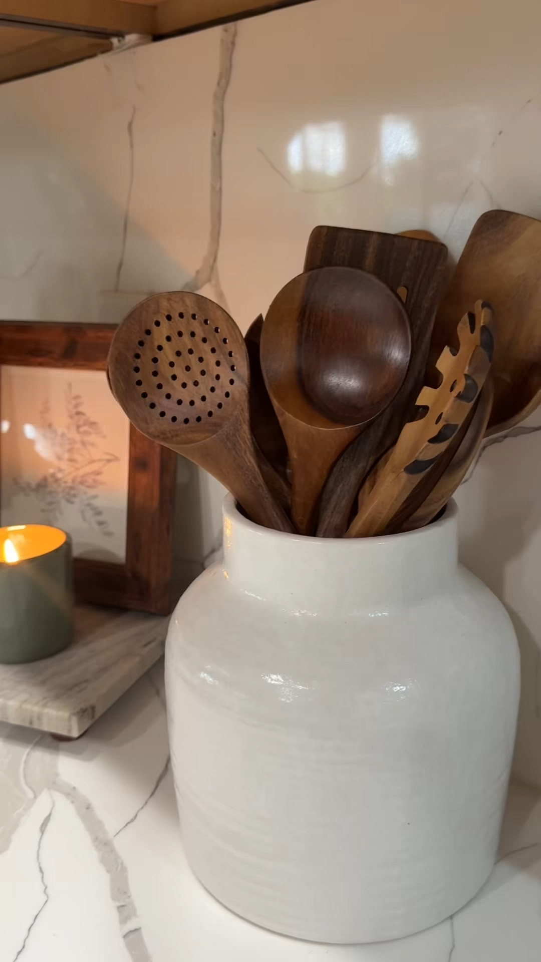 Finally swapped out my old plastic cooking utensils for this teak wood set from Amazon and I honestly love the look so much more ✨ A simple kitchen change that feels more natural, elevated, and better for everyday cooking. #AmazonHome #KitchenFinds #NeutralKitchen #AmazonFinds #Parkerstyle_