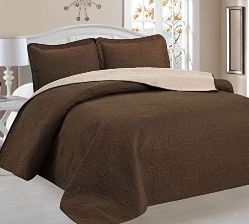 Home Sweet Home Victoria Design Reversible 3 PC Quilt Bedspread Sets (Full/Queen, Brown/Beige) | Walmart (US)