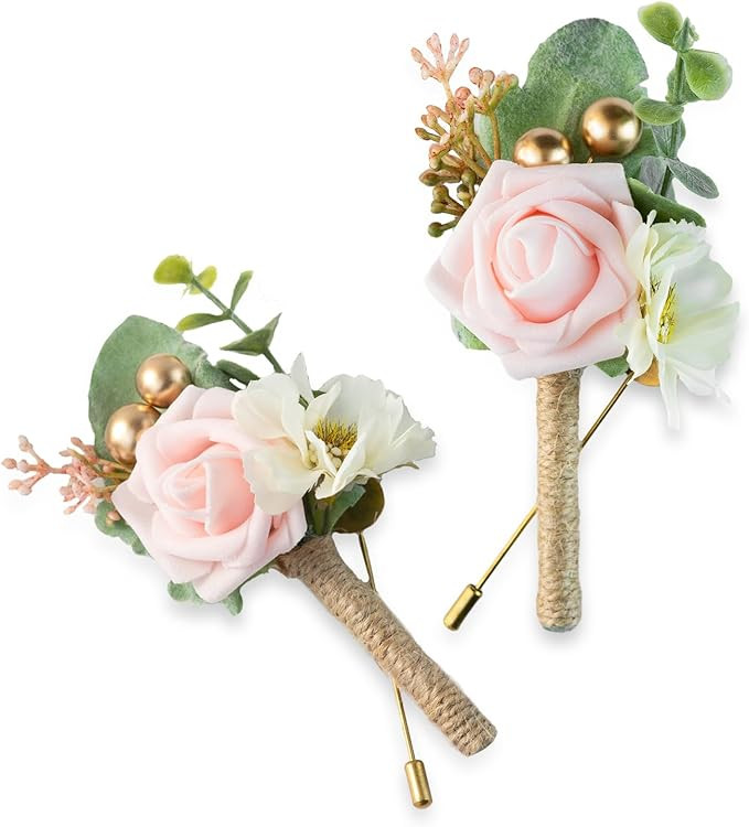 Boutonniere for Men Wedding, Groom Groomsman Artificial Rose Flowers for Wedding Anniversary Cele... | Amazon (US)
