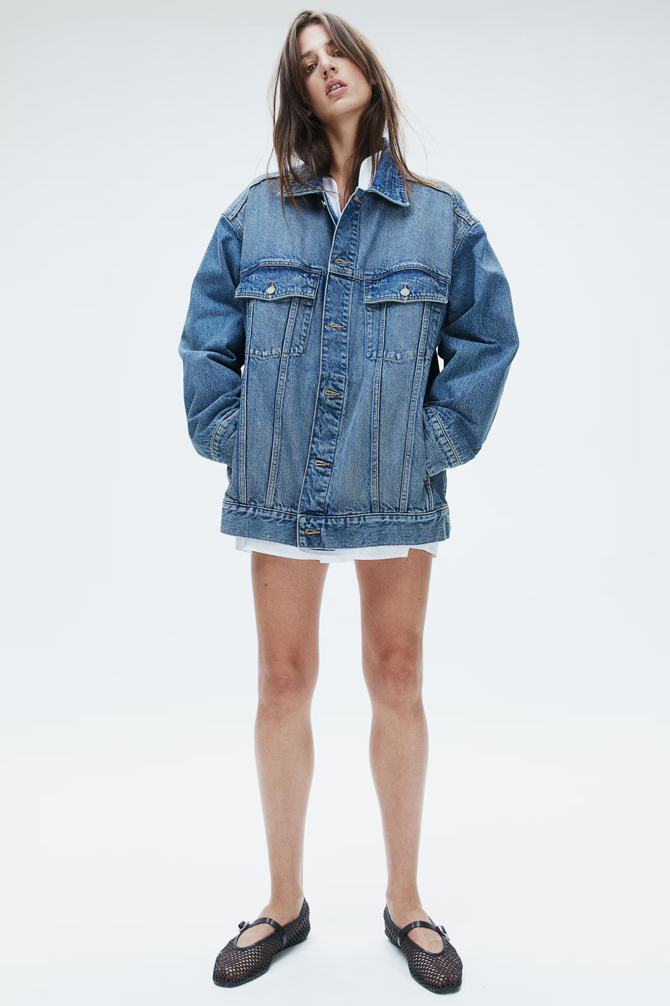Oversized Denim Jacket - Long sleeve - Regular length - Denim blue - Ladies | H&M US | H&M (US + CA)