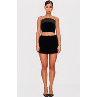 Black Velvet Satin Trim A Line Mini Skirt | PrettyLittleThing US