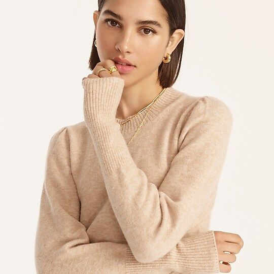 Puff-sleeve crewneck sweater in supersoft yarn | J.Crew US