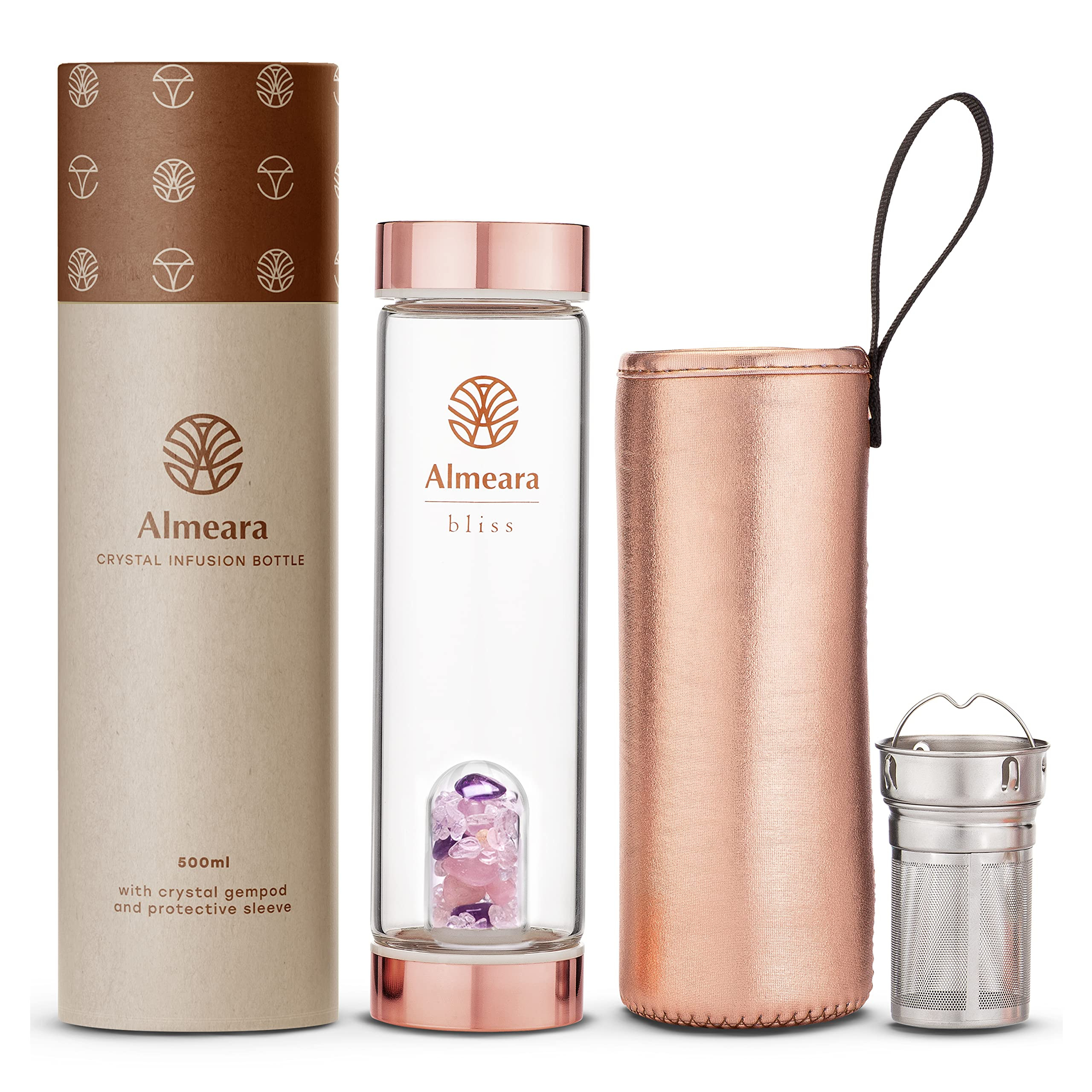 Almeara Crystal Water Bottle | Amethyst, Rose Quartz & Clear Quartz Crystals | Authentic Gemstone... | Amazon (US)