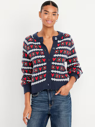 SoSoft Crew-Neck Printed Cardigan Sweater | Old Navy (US)