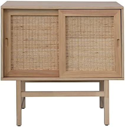 Amazon.com: Bloomingville Woven Rattan & Pine Wood Sliding Door Cabinet, 32" L x 16" W x 32" H, N... | Amazon (US)