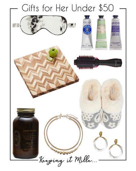 Gifts for her under $50: sleep mask, hand cream, cutting board, bath soak

#LTKbeauty #LTKGiftGuide #LTKfindsunder50