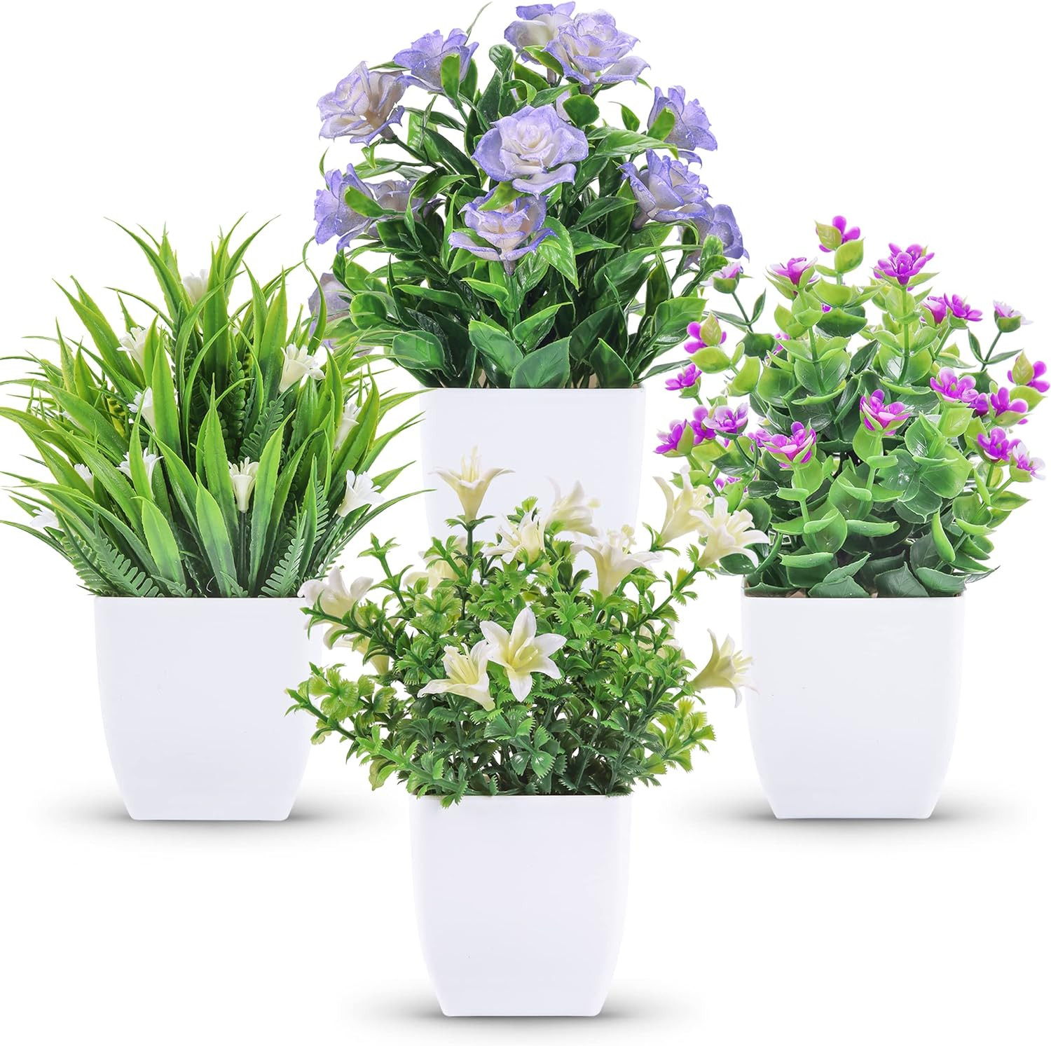Der Rose 4 Pack Small Fake Plants Mini Artificial Faux Plants Indoor with Flowers Spring Decorati... | Amazon (US)