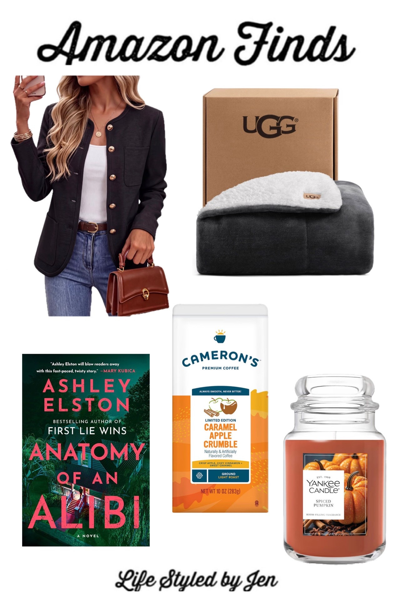 Time for this week’s Amazon Finds - five items from Amazon that are definitely worth checking out! 🎉

✔️ Women’s Sweater Blazer - new arrival that’s been super popular. Versatile top to wear a variety of ways, and has a department store vibe at Amazon pricing. Several colors available. 

✔️ Anatomy of an Alibi - this is the latest from the author of First Lie Wins, and it’s so suspenseful that it was hard to put down. Tells a story from the vantage point of multiple characters, and kept me guessing until the very end - which I think it the hallmark of a fantastic thriller!

✔️ Cameron’s Caramel Apple Crumble Coffee - if you enjoy delicious flavored coffee, this is for you! 🍎 Has such a wonderful flavor that’s so reminiscent of the season. Limited edition, and extremely hard to find ☕️ 

✔️ UGG Nita Throw Blanket - super rare deal on this ultra luxe blanket right now! UGG makes the best throw blankets that are excellent to gift. 🎁 

✔️ Spiced Pumpkin Yankee Candle - over 10,000 of this candle have sold on Amazon alone this month since it’s such an ongoing favorite! I’ve owned this candle several times, and definitely recommend. On rare sale as well right now! 🎃

#LTKstorytime #LTKSeasonal #LTKHome