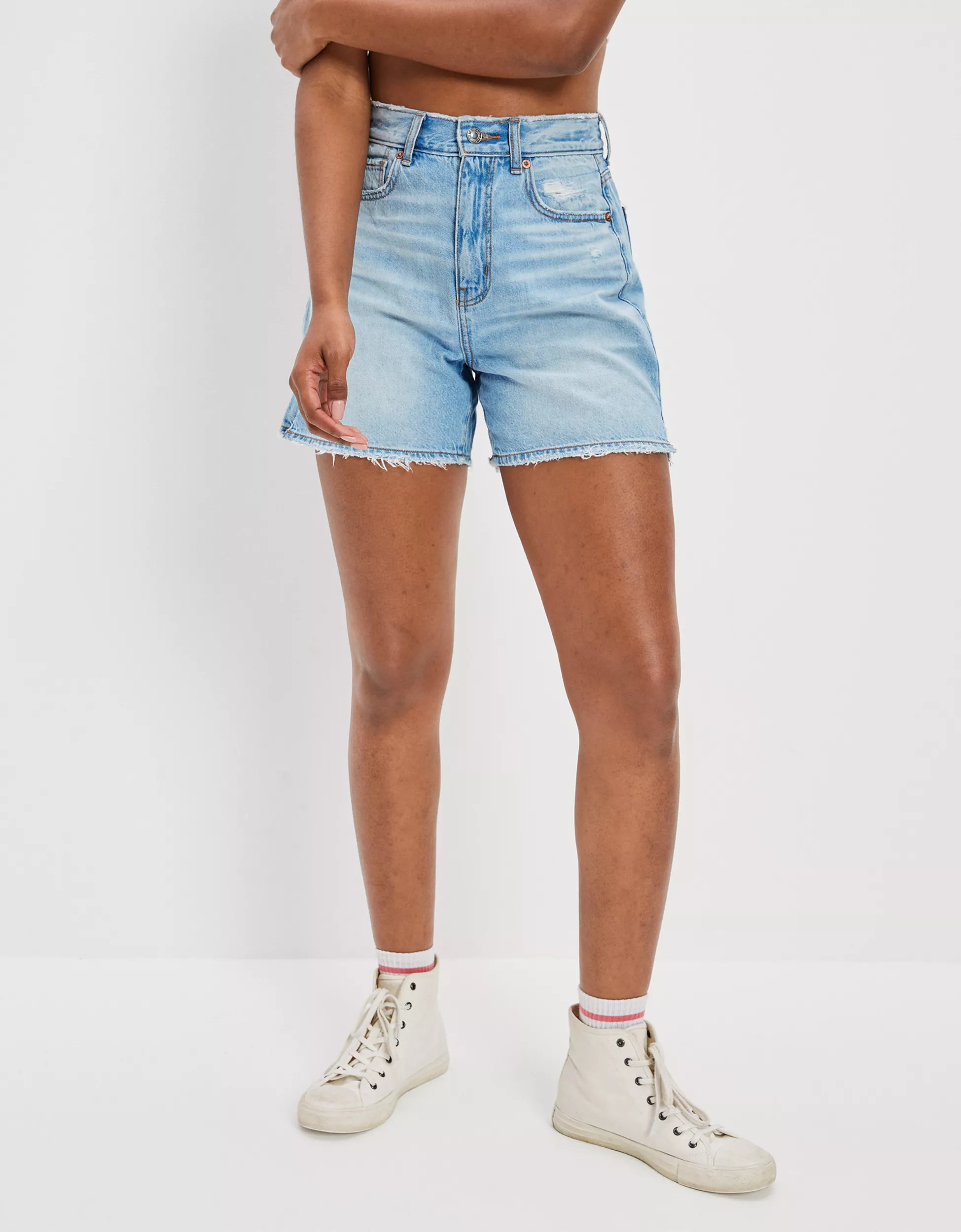 AE Dreamy Drape Denim Highest Waist Baggy Short | American Eagle Outfitters (US & CA)
