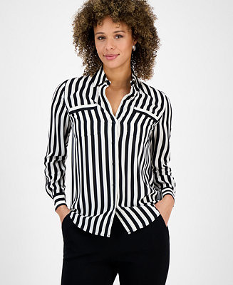 Women's Striped Button-Front Shirt | Macy's