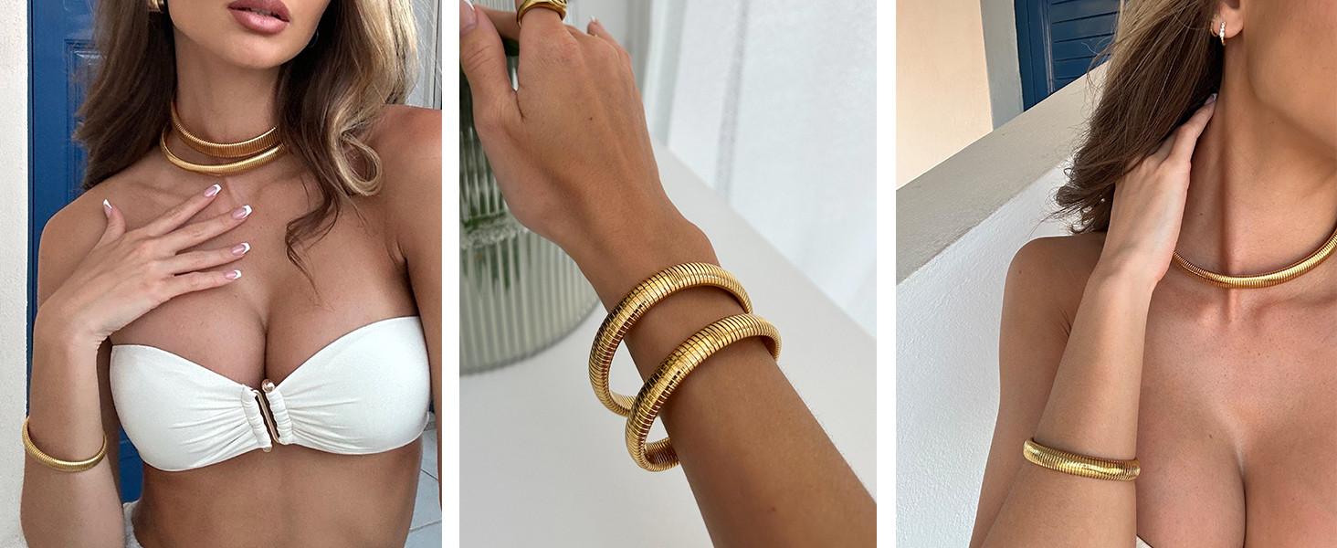 Gold Bracelets for Women, Gold Bangles for Women Chunky Bangle Bracelets for Women Bracelets Stac... | Amazon (US)
