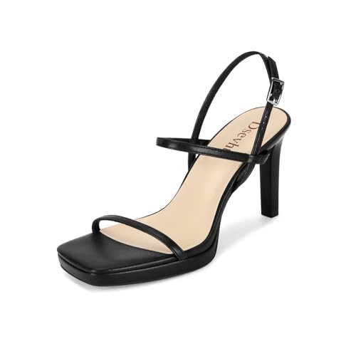 Dsevht Black Heels for Women Platform Strappy Heels Sexy Stiletto Heeled Sandals Square Open Toe Metallic High Heels Dress Wedding Shoes | Amazon (US)