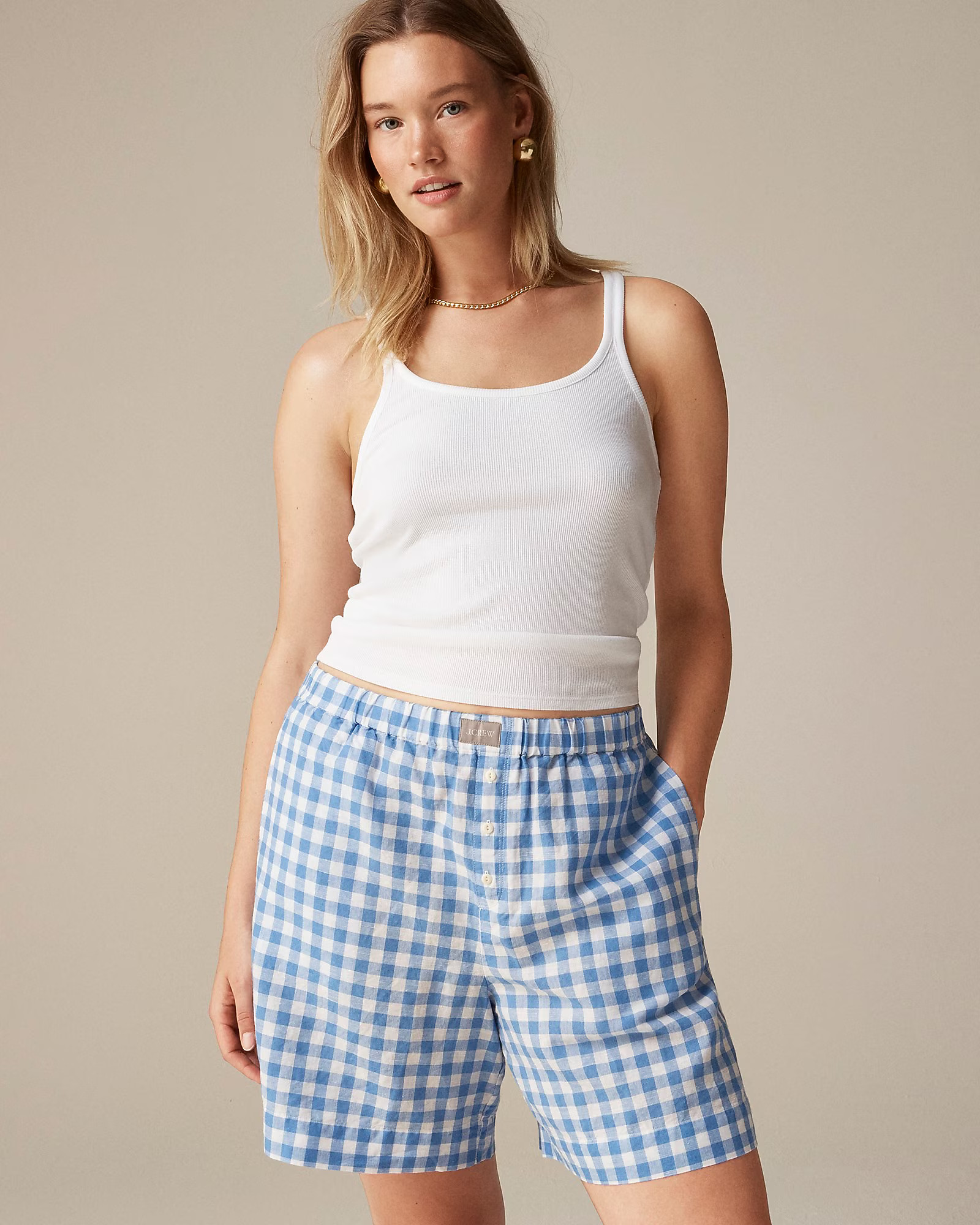 Relaxed boxer short in gingham linen-cotton blend | J. Crew US