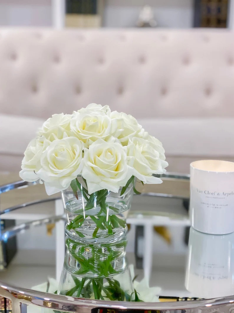 White Rose Faux Arrangement-Ivory Rose Faux Centerpiece-Silk Roses Arrangement Rose-Rose Floral A... | Etsy (US)