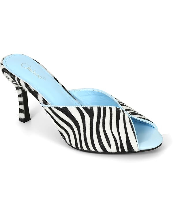 Suede Zebra High Heeled Sandals for Women Open Peep Toe Mules Slip On Stiletto Slides Casual Wedd... | Amazon (US)