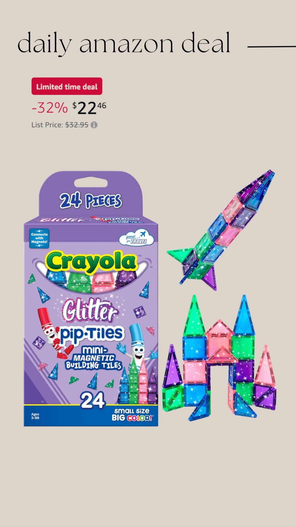 Daily Amazon deal: Crayola Mini Magnetic PIP-Tiles

#LTKKids #LTKSaleAlert #LTKGiftGuide