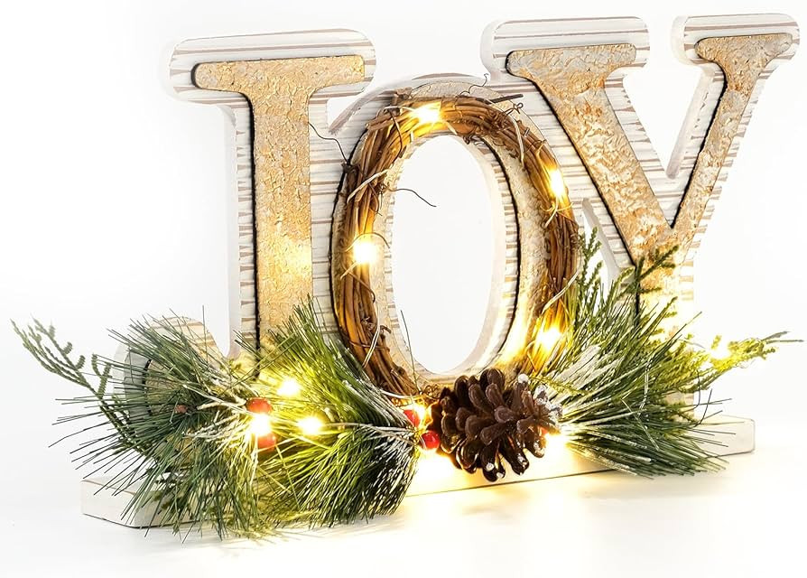 DN DECONATION Rustic Wooden Tabletop Christmas Joy Sign Decoration Indoor-White and Gold Xmas Joy... | Amazon (US)