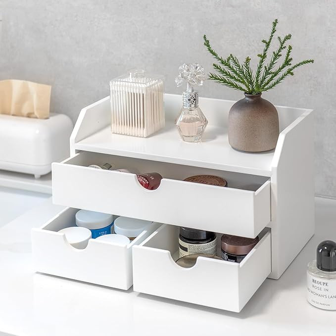 ZGZD Elegant Wooden Desk Organizer with 3 Drawers – Premium Tabletop Office Supplies Storage fo... | Amazon (US)