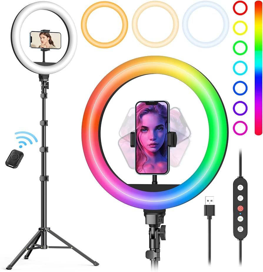 Weilisi 10" Selfie Ring Light with Tripod Stand, 72'' Tall & Phone Holder, 38 Color Modes, Steple... | Amazon (US)