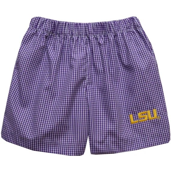 LSU Tigers Embroidered Purple Gingham Pull on Short - Etsy | Etsy (US)