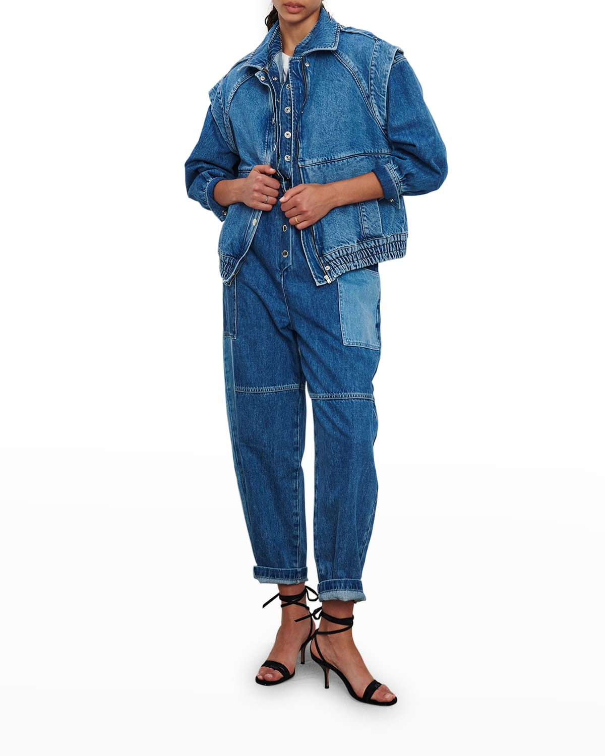 Quincy Long-Sleeve Utility Denim Jumpsuit | Neiman Marcus