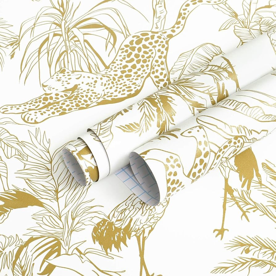 Heroad Brand Leopard Peel and Stick Wallpaper White and Gold Wallpaper Boho Jungle Animal Wallpap... | Amazon (US)