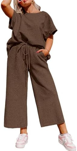 Eytino Womens Plus Size Sweatsuits Casual Short Sleeve Tops High Waist Wide Leg Pants 2 Piece Tra... | Amazon (US)