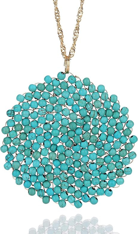 Niumike Hand-Made Crystal Pendant Circle Disc Necklace for Women,Charming Long Necklaces | Amazon (US)