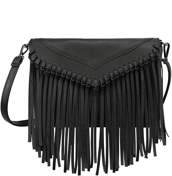 HDE Women's PU Leather Hobo Fringe Crossbody Tassel Purse Vintage Small Handbag | Amazon (US)
