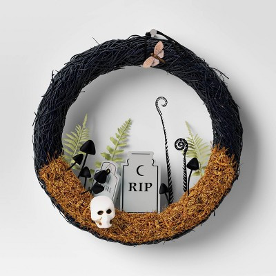 16" Twig Tombstone Halloween Scene Wreath - Hyde and EEK! Boutique™: Black Faux Floral, Indoor Wall Decor | Target