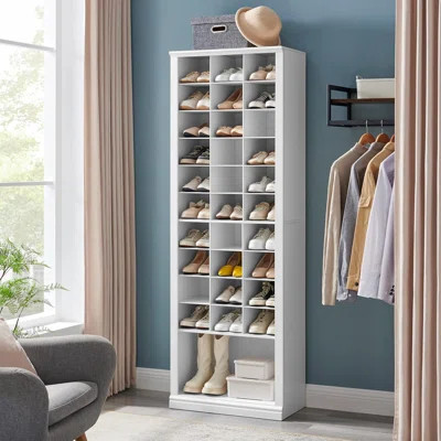 11 Tiers Shoe Storage Cabinet, Tall Shoes Cabinet With Cubby, Freestanding White Wooden Shoe Organizer, 30-33 Pairs, Shoes Cubby Organizer For Entrywa | Wayfair North America