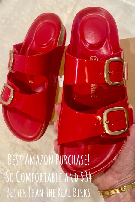 Totally shocked at how good these are! I own the real Birks and these are more comfortable and $34! They come in 4 colors( patent version) . The red ones are selling out quickly. One day ship! 

#LTKFindsUnder50 #LTKStyleTip #LTKShoeCrush