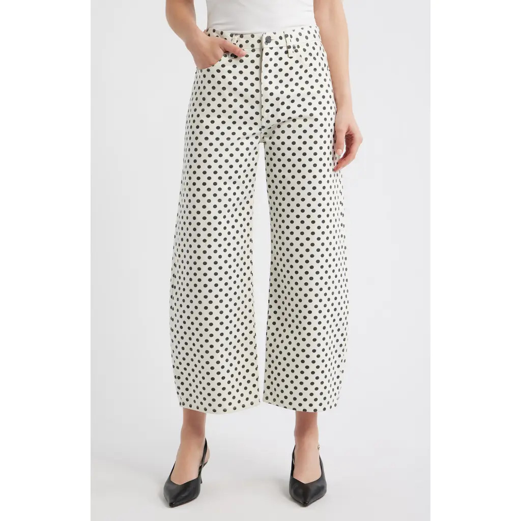 FRAME The Bow Crop Jeans in White Polka Dot at Nordstrom, Size 26 | Nordstrom