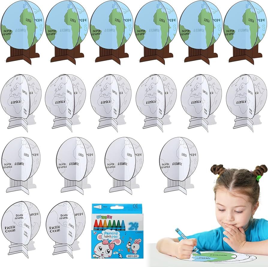 24 Sets Earth Day Craft Kits for Kids, Color Your Own 3D Globes Craft DIY Paper Earth Day World M... | Amazon (US)