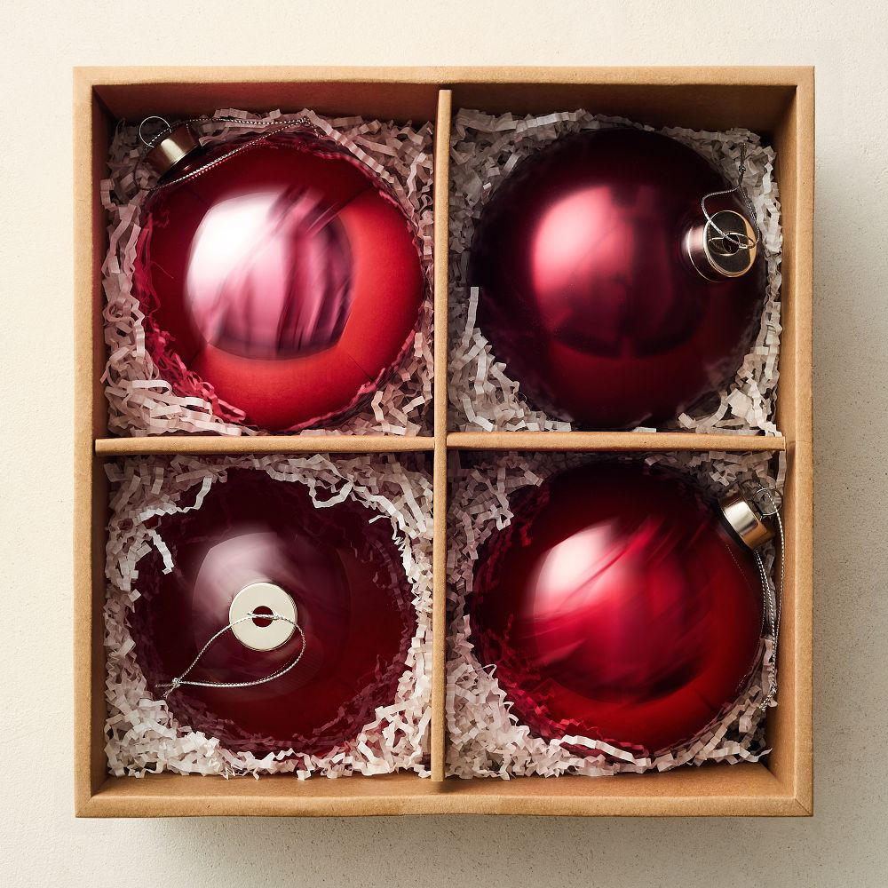 Large Glass Ball Ornaments (Set of 4) - Red | West Elm (US)