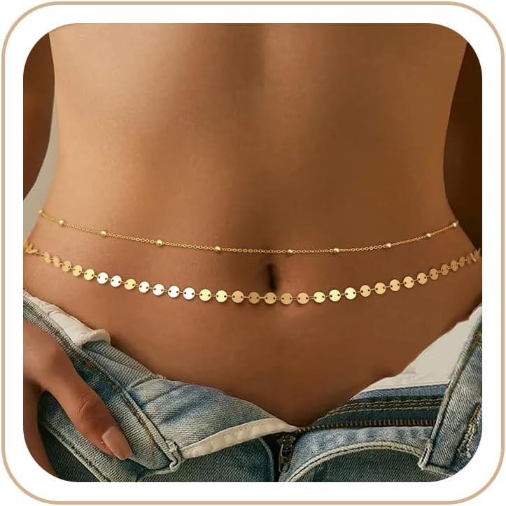CHESKY Gold Waist Chain Belt, Dainty 14k Gold Plated Belly Chain | Amazon (US)